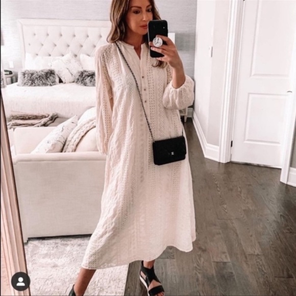ZARA OPENWORK EMBROIDERED DRESS CREAM XS - Picture 9 of 14
